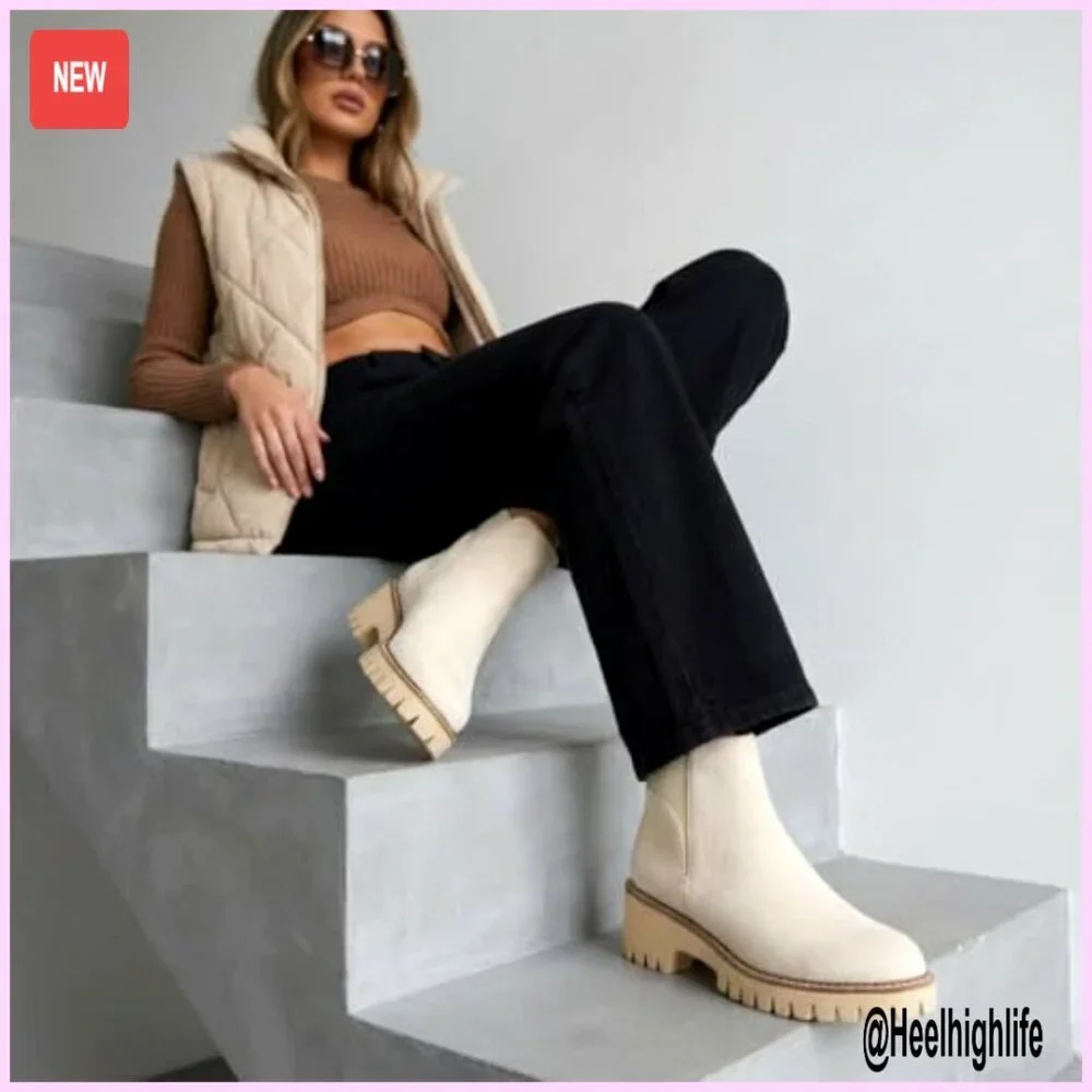 Pull-On Chelsea Ankle Boots with Lug Sole, Lightweight Vegan Suede